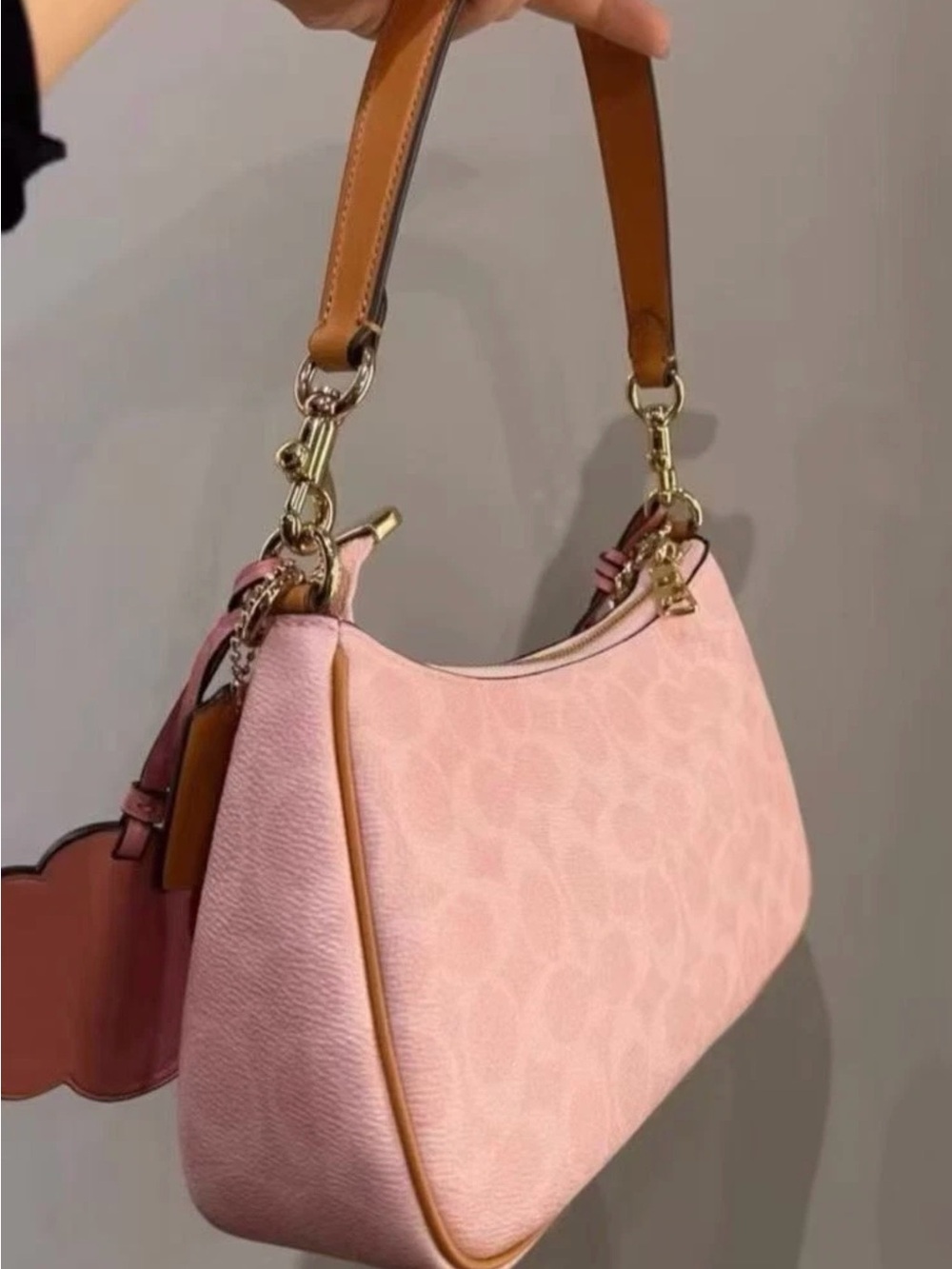 NWT Coach Teri Shoulder Bag Signature Canvas With Charms Gold/Powder Pink CEA20 - Picture 3 of 12